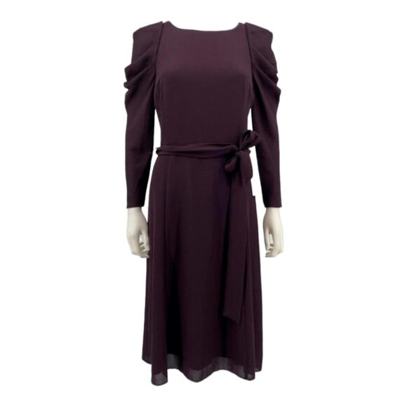 Chelsea28 Women’s Dress Plum Purple Midi Belted Long Sleeve Puff Size 4 new!